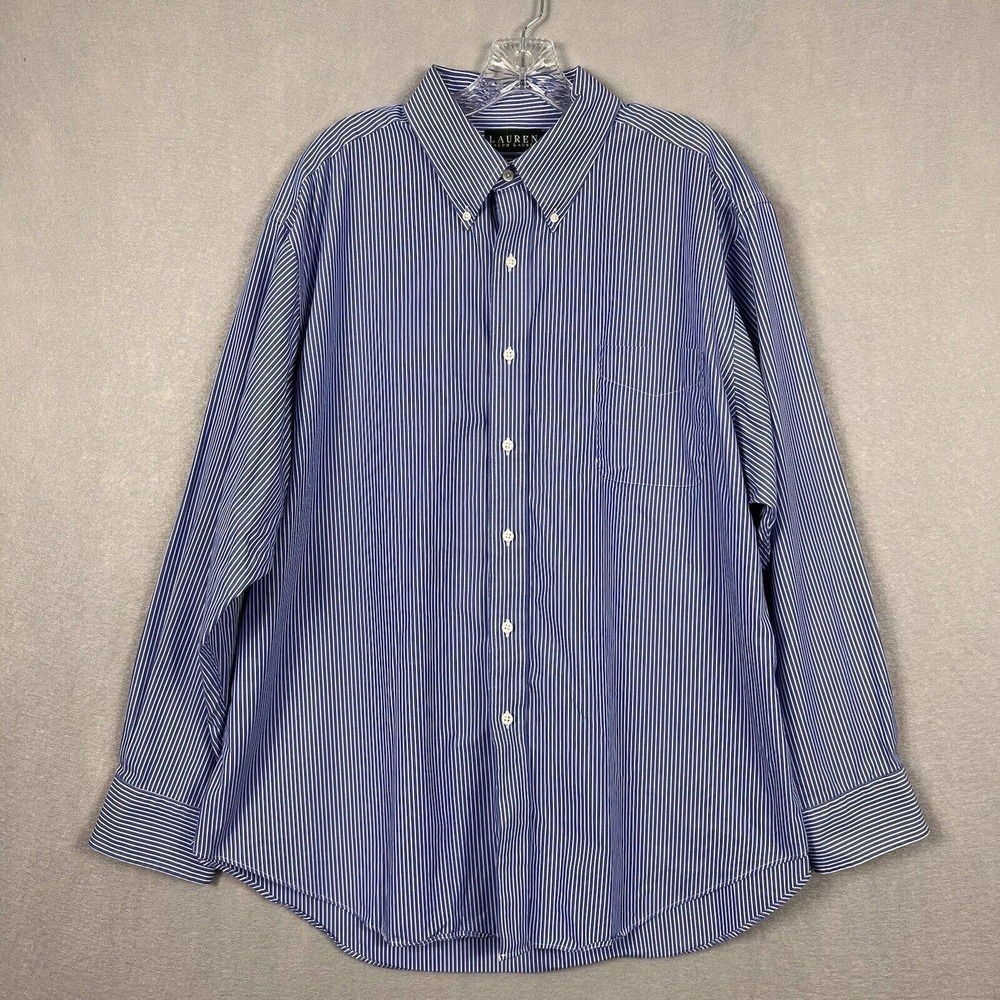 Lauren Ralph Lauren Mens Long Sleeve Button Up Shirt Sz 18 Blue Striped Non-Iron